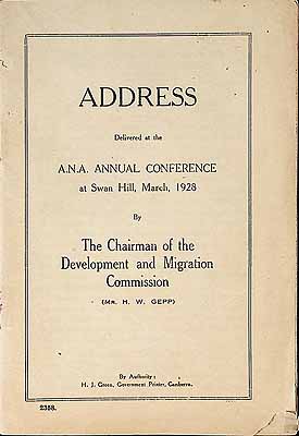 Gepp H W  - Address delivered at the A.N.A. Annual conference at Swan Hill march 1928 -  - KCK0002561