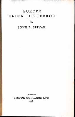 John L Spivak - Europe Under the Terror -  - KEX0304198