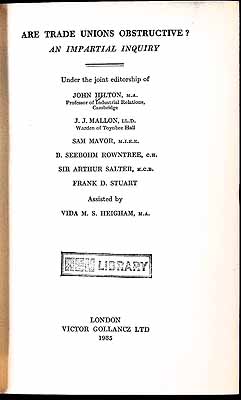 John (1880-1943) Hilton - Are trade unions obstructive? : an impartial inquiry / under the joint editorship of John Hilton ... [et al.]. -  - KEX0304202