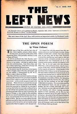 Victor Gollancz Editor - The Left News No. 51 Aug 1940 -  - KEX0304262