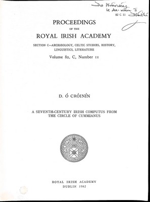 D O Croinin - A Seventh-Century Irish Computus from The circle of Cummianus -  - KEX0305188