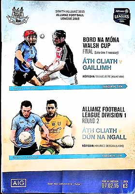  - Dublin V Donegal Pairc an Chrocaigh 07/02/2015. Official Programme -  - KEX0308685