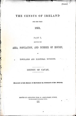  - The census of ireland for the year 1851 Part 1 Showing the area population and number os Houses... -  - KEX0309110