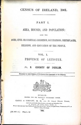  - Census of Ireland 1901 County of dublin Province of leinster Area, Houses, and population also the Ages, Civil or Conjucal condition, Occupations.. -  - KEX0309126