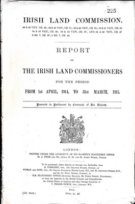  - Irish Land Commission : Report of The Irish Land Commissioners for the Periodfrom 1st April 1914 to 31st March 1915 -  - KEX0309218