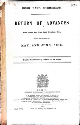  - Irish Land Commission Return of Advances made under the irish Purchase Acts During the Months f May and June 1919 -  - KEX0309222