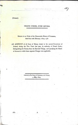  - Grand Juries, Sums LeviedAn Account of all the Sums of Money levied in the several counties of Ireland during the two years last past -  - KEX0309408