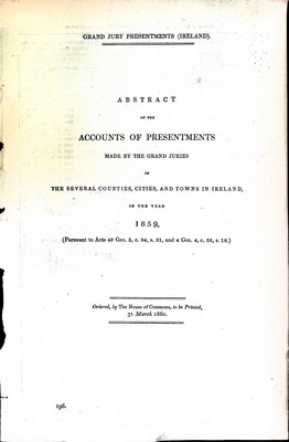  - The Accounts of the Presentments Made by the Grand Juriesof the Several counties cities and towns in Irelandin the year 1859 -  - KEX0309412