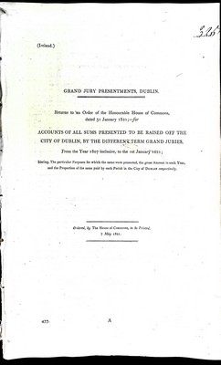  - Accounts of all  Sums presented to be raised off the City Of Dublin by the Different Term grand Juries from the year 1807 inclusive to the First of January 1821 -  - KEX0309419