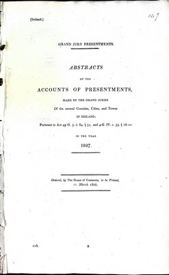  - Abstracts of the Accounts of Presentments made by the Grand Juries of the several counties, Cities and Towns in Ireland in the year 1828 -  - KEX0309430