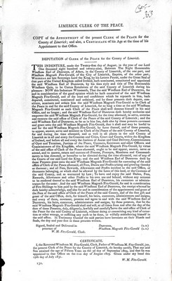  - Limerick Clerk of the Peace : Copy of the Appointment of the PresentClerk of the Peace in the County of Limerick -  - KEX0309460