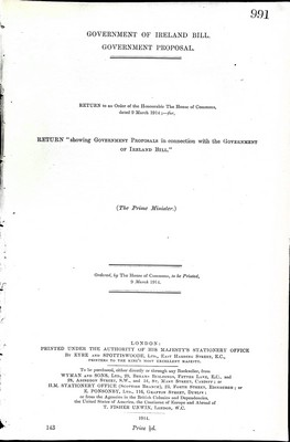 ( The Prime Minister ) - Government Proposals in connection with the Government of Ireland Bill -  - KEX0309461