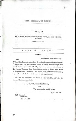  - Lord Lieutentants Ireland: Return of the Names of Lords Lieutenants, Lord Justices, and Chief Secretaries of Ireland 1801-1821 -  - KEX0309466