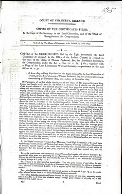  - Court of Chancery. Ireland Copies of Certificates for Compensation in the Case of Thomas Lockwood and William Edward Porter Esq. -  - KEX0309468