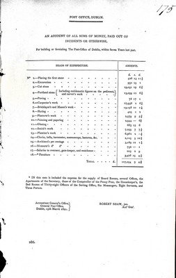  - Post Office, Dublin.An Account of all sums of Money Paid Out of Incidents or Otherwise for building or Furnishing The Post-Office of Dublin within Seven Years past. -  - KEX0309488