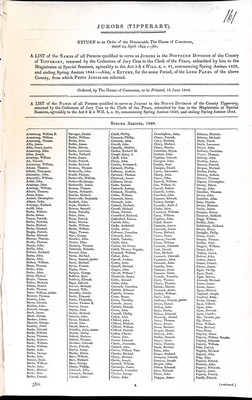 Mr. Bellew - Jurors (  Tipperary ): A List of Names of all personsqualified to serve as Jurorsin the Northern Divisionof the County of Tipperary commencing Spring Assizes 1839 and eding Spring Assizes 1844 -  - KEX0309499