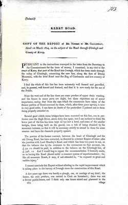 Alexander Nimno - Kerry Road : Copy of the Report of Mr. Nimno to Mr. Galloway dated 1st March 1824 on the Subject of the Road going through Glenbegh and County of Kerry -  - KEX0309503