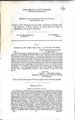  - Poor Removal ( Mary O'Connor) : A Copy of all Informations and other documentsconnected with the Removal of Mary O Connor to Ireland from the Parish of Marlylebone in the month of March last -  - KEX0309526