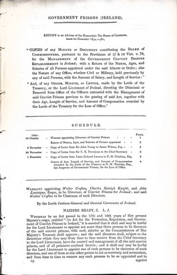  - Government Prisons ( Ireland ) : The management of the Government Convict Prisons Establishments in Irelandwith a return on the Names ages, and Salariesof all aappointed persons. -  - KEX0309540