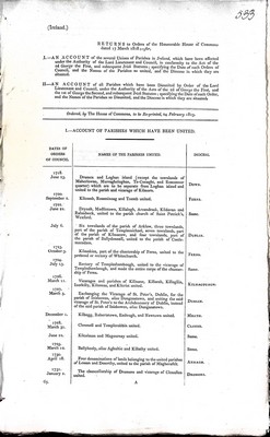  - An Account of the Several Unions of Parishes in Ireland which have been and the names of the Parishes so United -  - KEX0309546