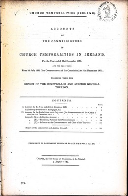  - Church Temporalities ( Ireland ): Accounts of the Commissioners for the Year ended 31st December 1871 -  - KEX0309547