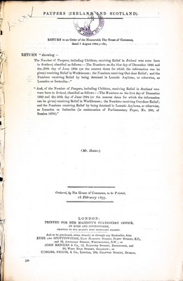 Mr Hozier - Paupers ( Ireland ) and Scotlnd: Return showing the number of Paupers including Childrenrecieving relief in Ireland who were born in Scotland on December 1893 ansd June 1894 -  - KEX0309562