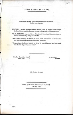 Sir Denham Norreys - Poor Rates ( Ireland): The dates of the Rates made in each Union in Irelandwhich included the Consolidated Annunities due on or previousto the 30th day of September 1851 -  - KEX0309611