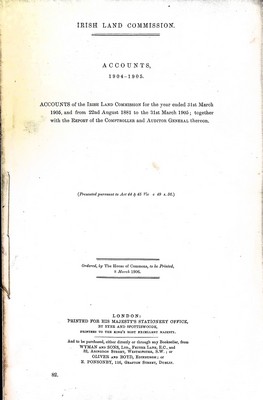  - Irish Land Commission Accounts 1904-1905: Accounts from August 1881 to 31st March 1905 -  - KEX0309639