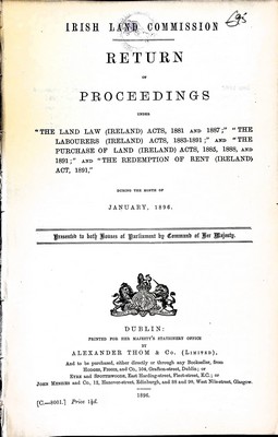  - Irish Land Commission Return of the Proceedings During the Month of January and February 1896 -  - KEX0309643