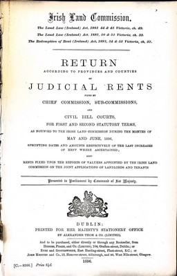  - Irish Land Commission: Return of Judical Rents for may and June 1896 -  - KEX0309646