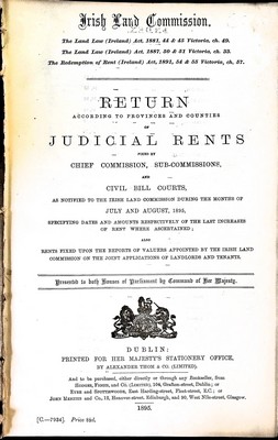  - Irish Land Commission Return of Judical Rents for \July and August 1895 -  - KEX0309649