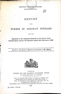  - Return of the Number of Agrarian Outrages reportet to the Royal Irish Constabulary during the Quarter ended 31st December 1898 -  - KEX0309659