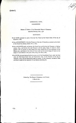  - Limerick City.;Returns of all sums presented in Each of the Last Ten Years by the Grand Juries of the City of Limerick -  - KEX0309674