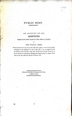  - Public Debt: An Account of all Addittions which have been made to the Annual Charge of the Public Debt in respect of the yer ended the 5th day of January 1827 -  - KEX0309687