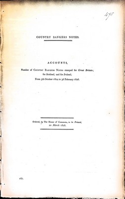  - County Bankesr Notes :Accounts ,Number of County Bankers Notes stamped for Greay Britain; for Scotland and for Ireland -  - KEX0309691