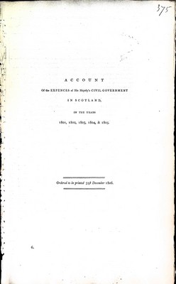  - An Account of the Expenses of his Majesy's Civil Government in Scotlandin the Years 1801,1802,1803,1804, and 1805 -  - KEX0309692