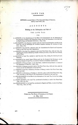  - Land Tax.: Accounts relating to the Redemption and Sale of the Land Tax.... -  - KEX0309695