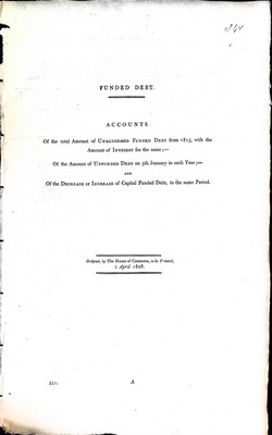  - Funded Debt: Accounts Of the Total Amountof UNredeemed Funded Debt from 1815with the Amount of Interest for the same -  - KEX0309696