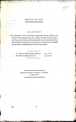  - Excise Duties Account of the Quantaties of the Several Articles Charged with Duties of Excise for the Four years endng 5th July 1827 For Great Britain and Ireland -  - KEX0309701