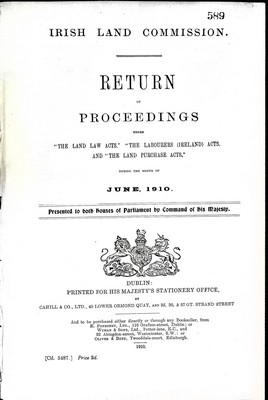  - Irish Land Commission ;Return of ProceedingsDuring the Month of June 1910 -  - KEX0309730