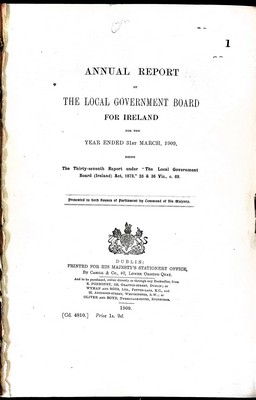  - Annual Report of The Local Government Board for Ireland Year ended 31st March 1909 -  - KEX0309741