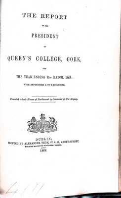 Sir Maxiere Brady - Report on the Condition and Progress of The Queens University in Ireland for the year 1868-69 -  - KEX0309750