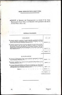  - Irish Reproductive Loan Fund : Account of Receipts and Disbursments on account of the Fund to December 31st 1856. -  - KEX0309770