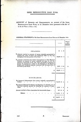  - Irish Reproductive Loan fund : Account of receipts and Disbursments on account of the Irish Fund to 31st December 1854 -  - KEX0309771