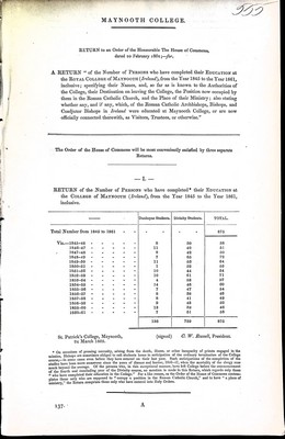  - Maynooth College: A Return of the Number of Persons who have completed their Education at the Royal College of Maynoothfrom the year 1845 toi 1861..... -  - KEX0309786