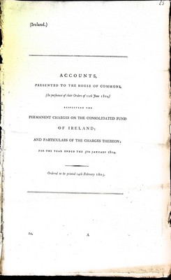  - Public Accounts ( Ireland): Accounts respecting the Permanent Charges on the consolidated fund of Irelandfor the year ended 5th January 1804 -  - KEX0309804