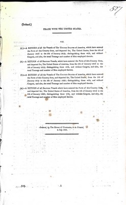  - Ireland :Trade wiith the United States: A return of all the vessels of the United States of America which have entered the Ports of this Countryfrom and departed for Ther United States from 5th January 1816 to 5th January 1819 -  - KEX0309814