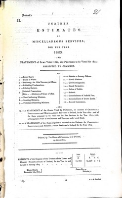  - ( Ireland) Further Estimates of Miscellaneous Services for the year 1823..Linen Board , Board of Works etc... -  - KEX0309828