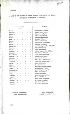 Thomas Bourchier - ( Ireland) A List of the Names of those Persons who hold the office of Custos Rotulorum in Ireland -  - KEX0309838