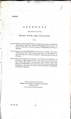  - ( Ireland) Accounts Relating to the Trade with the Colonies ( Canada) from 1800 to 1813 inclusive -  - KEX0309853